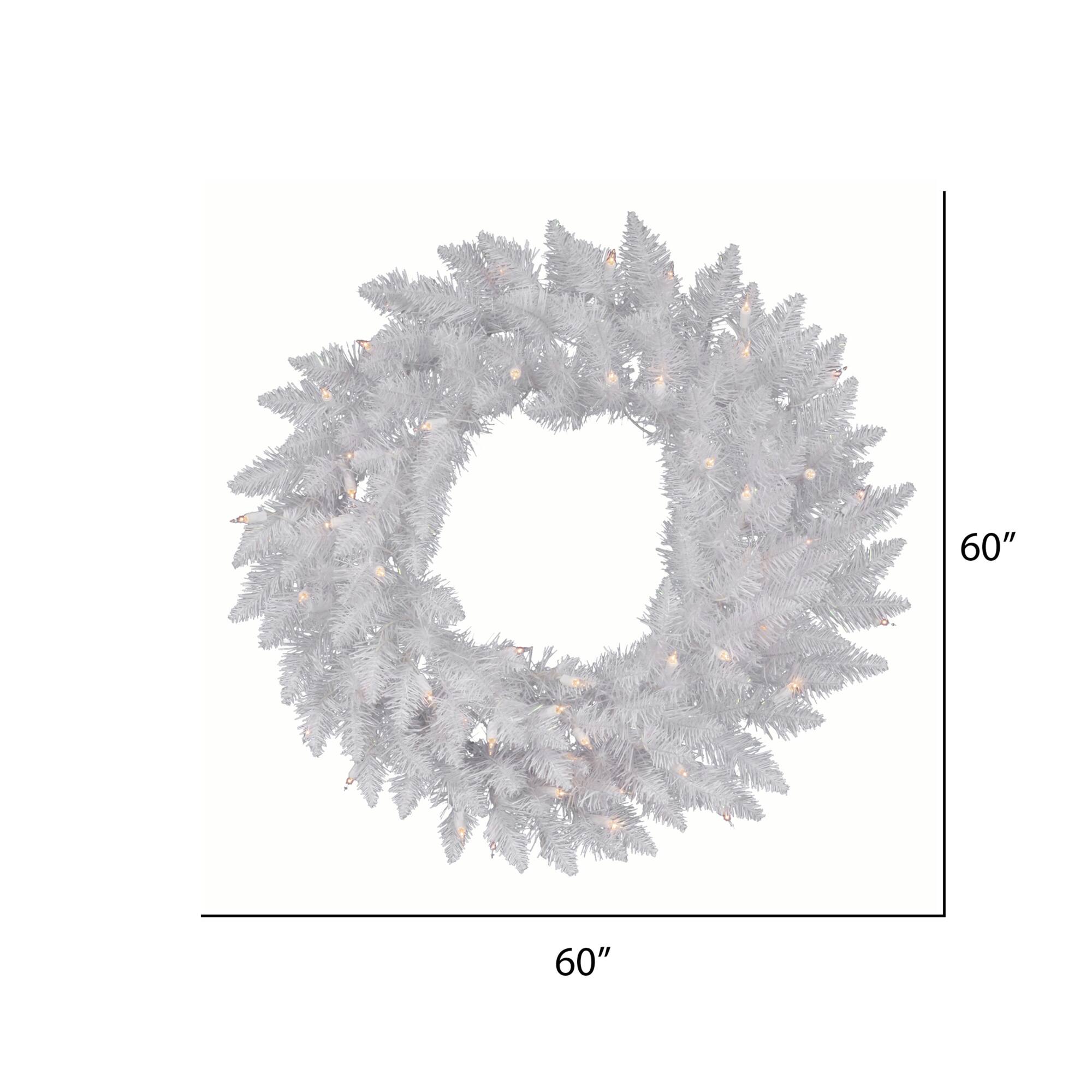 60" Sparkle White Spruce Wreath, Warm White LED Lights